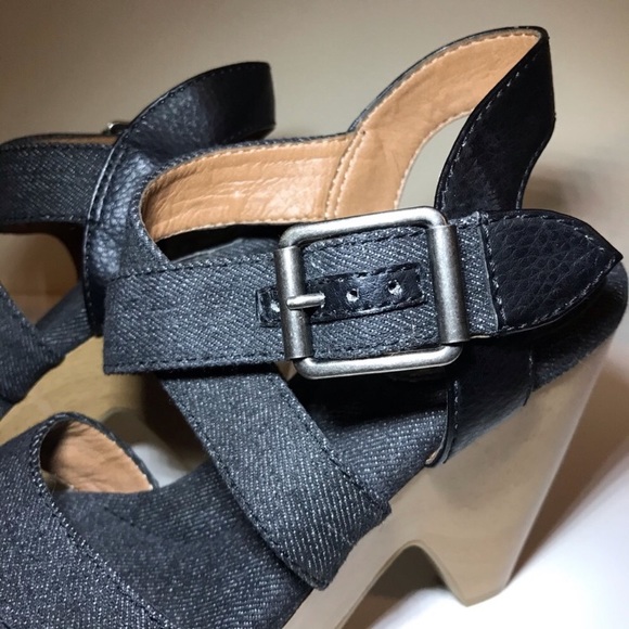 Lucky 🍀 Brand open toed faux-wooden heeled platforms - Picture 4 of 15